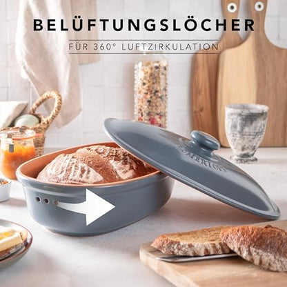 Römertopf Brottopf aus Keramik - 30x21cm blau-grau