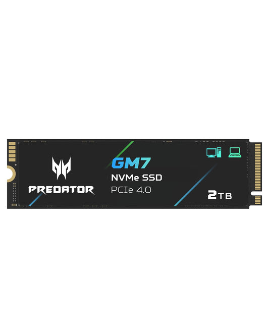 acer Predator GM7 Interne Gaming SSD - 2TB M.2 NVMe PCIe 4.0. Schwarzes PCB mit NAND-Chips, schneller Datenspeicher für Gaming-PCs.