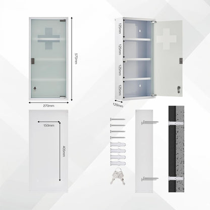 Zedelmaier Medizinschrank Edelstahl, abschliessbar, weiss, 4 Fächer