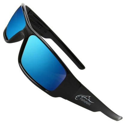 Fishoholic Polarisierte Angel-Sonnenbrille UV400, Schwarz Glänzend