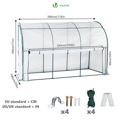VOUNOT® Anlehngewächshaus Tomatengewächshaus 300x100x180cm