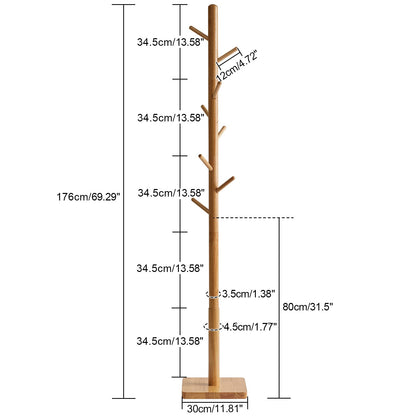 YMYNY Garderobenständer Massivholz, 8 Haken, höhenverstellbar, natur