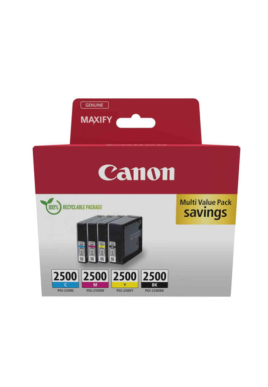 Canon Original PGI-2500 Tintenpatronen 4er Vorteilspack C M Y BK. Enthält Tinte für Farbdrucke.