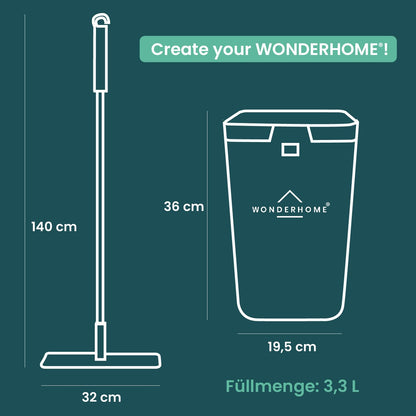 WONDERHOME Bodenwischer Set mit Eimer und 3-Kammer-System