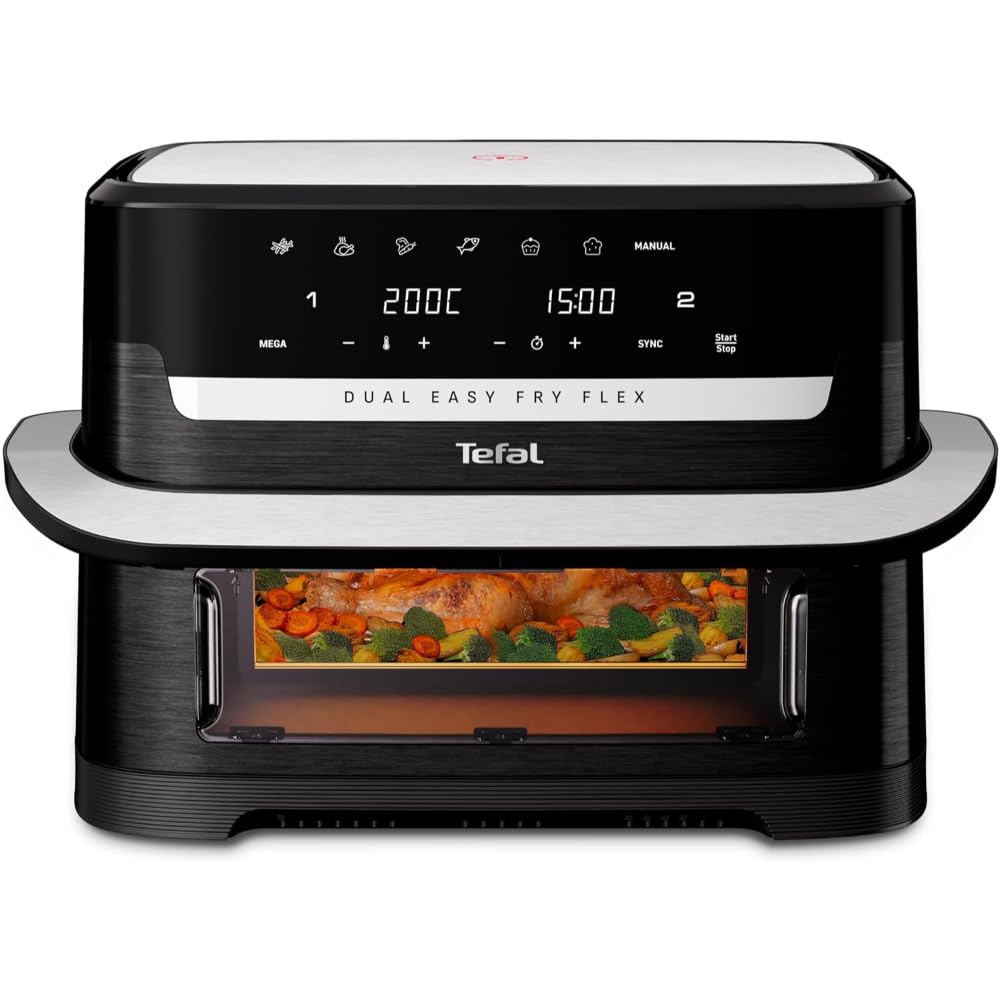 Tefal Dual Easy Fry Flex Heissluftfritteuse 9 L, 2 Kammern, EY9228 – schwarz, Heissluft-Frittieren in zwei Garzonen