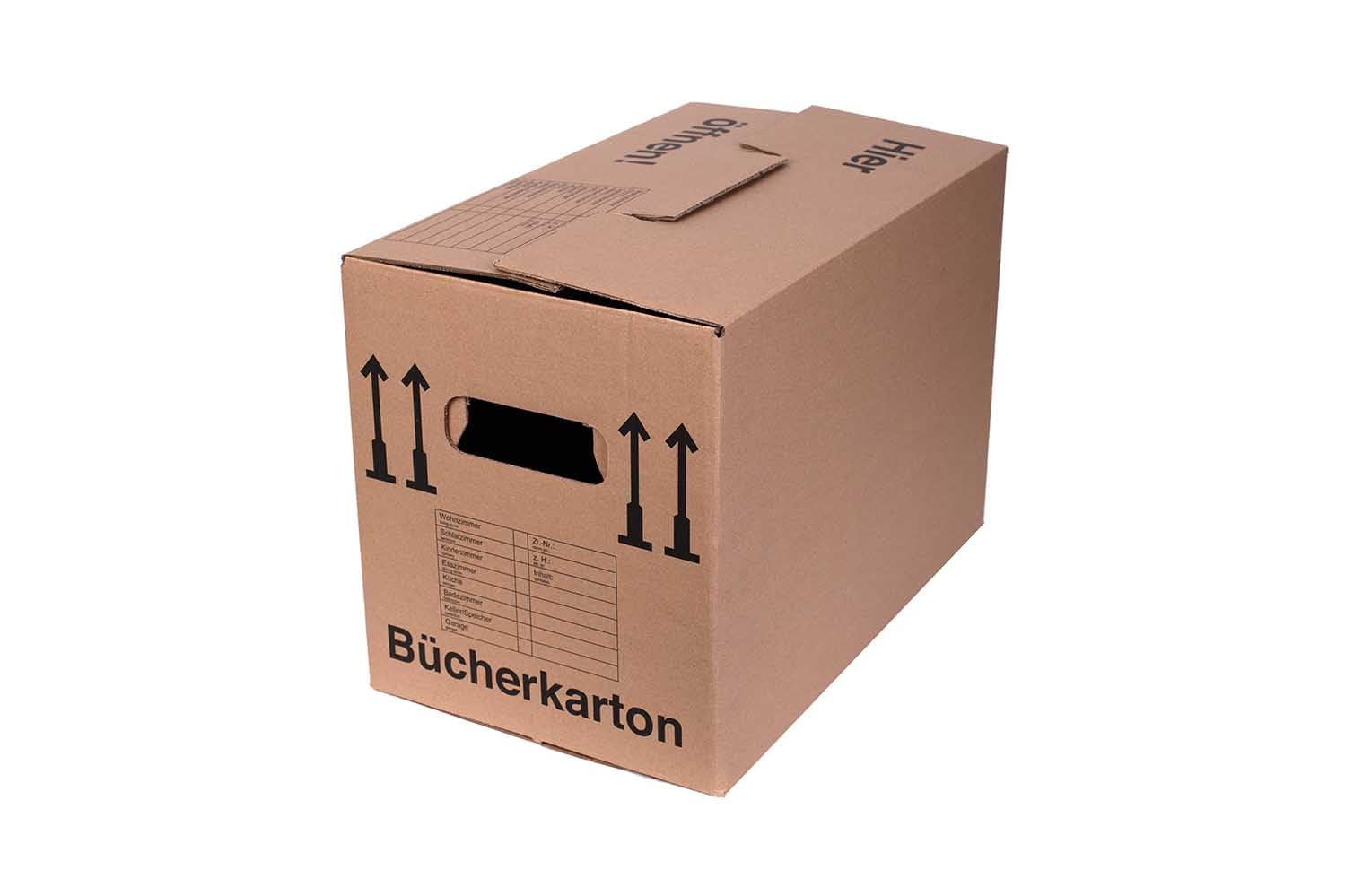Kartonplus Umzugskarton Bücherkarton Doppelwelle 47 L, 20 Stück, aus Wellpappe mit Beschriftungsfeldern