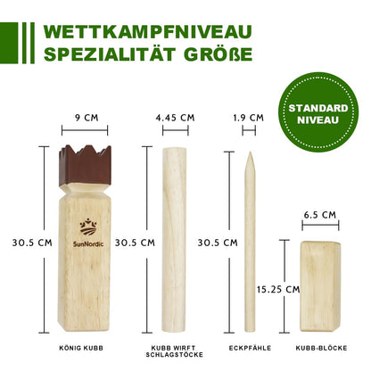 SunNordic Kubb Wikinger Wurfspiel aus Gummibaumholz mit Tragetasche