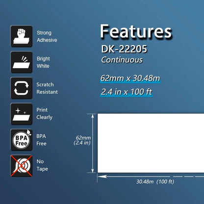 BETCKEY DK-22205 Endlosetiketten für Brother QL, 62 mm, 10 Rollen