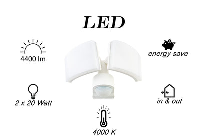 HUBER LED Strahler Bewegungsmelder 2x20W 360° - weiss