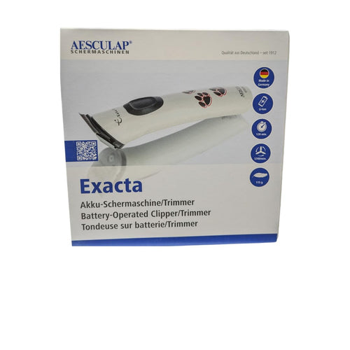 Aesculap Exacta Kabellose Schermaschine – Li-Ion Akku. Handliches Gerät mit schmalem Scherkopf für präzise Tierhaarschur.