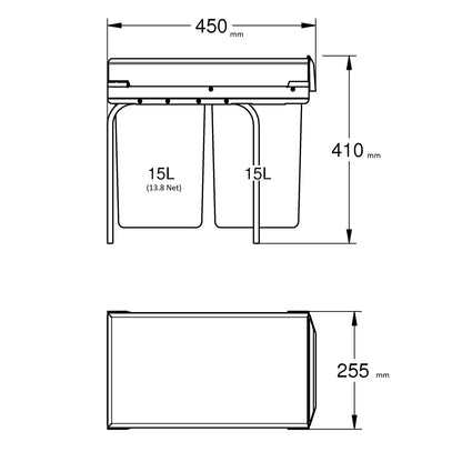 GROHE Blue Mülltrennsystem 30 cm, 2x15l, grau – 40855000