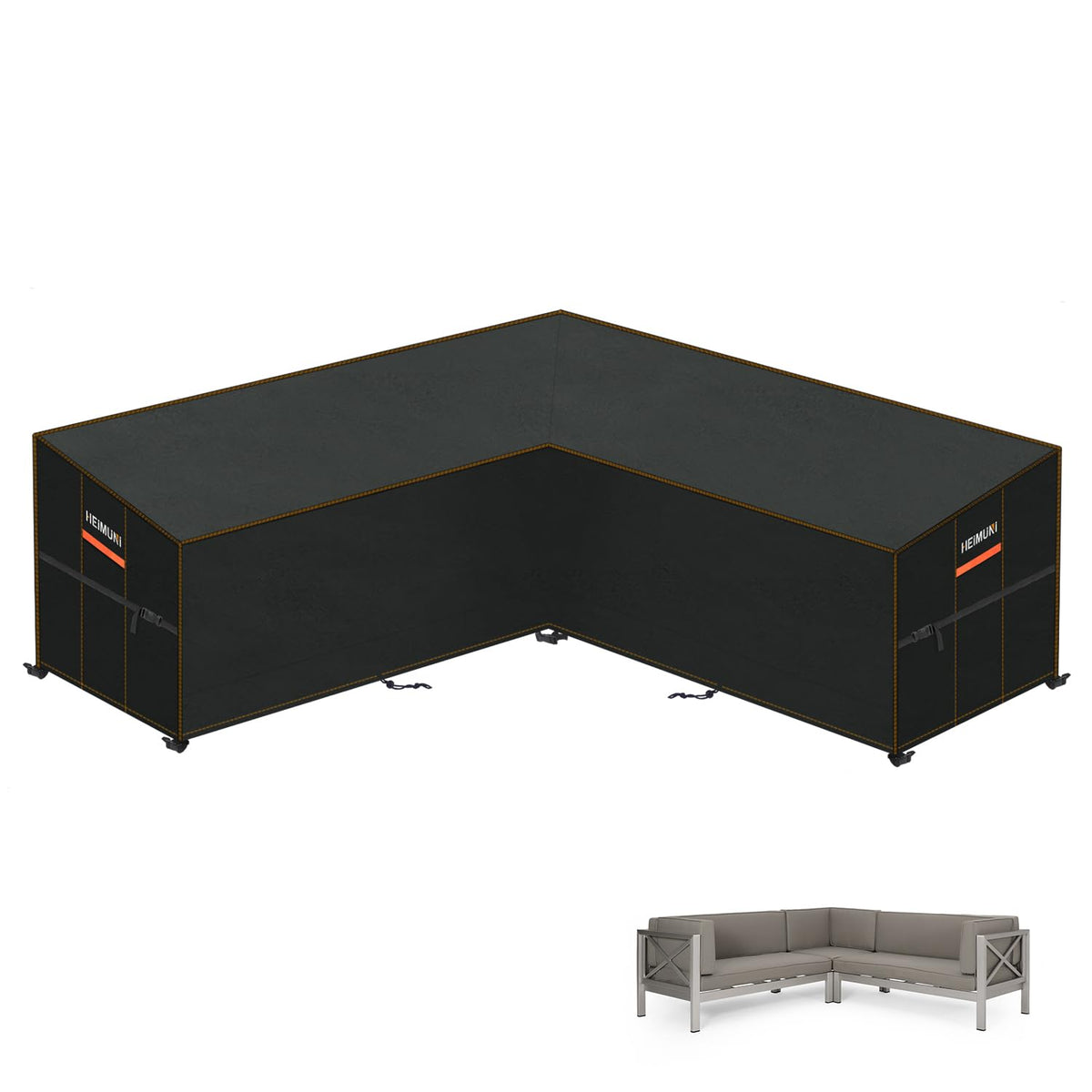 HEIMUNI Gartenmöbel-Abdeckung L-Form Lounge wasserdicht 255x255x100 aus 420D Oxford-Gewebe mit PU-Beschichtung