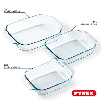 Pyrex 8023510 Auflaufformen-Set, 3-teilig, Borosilikatglas