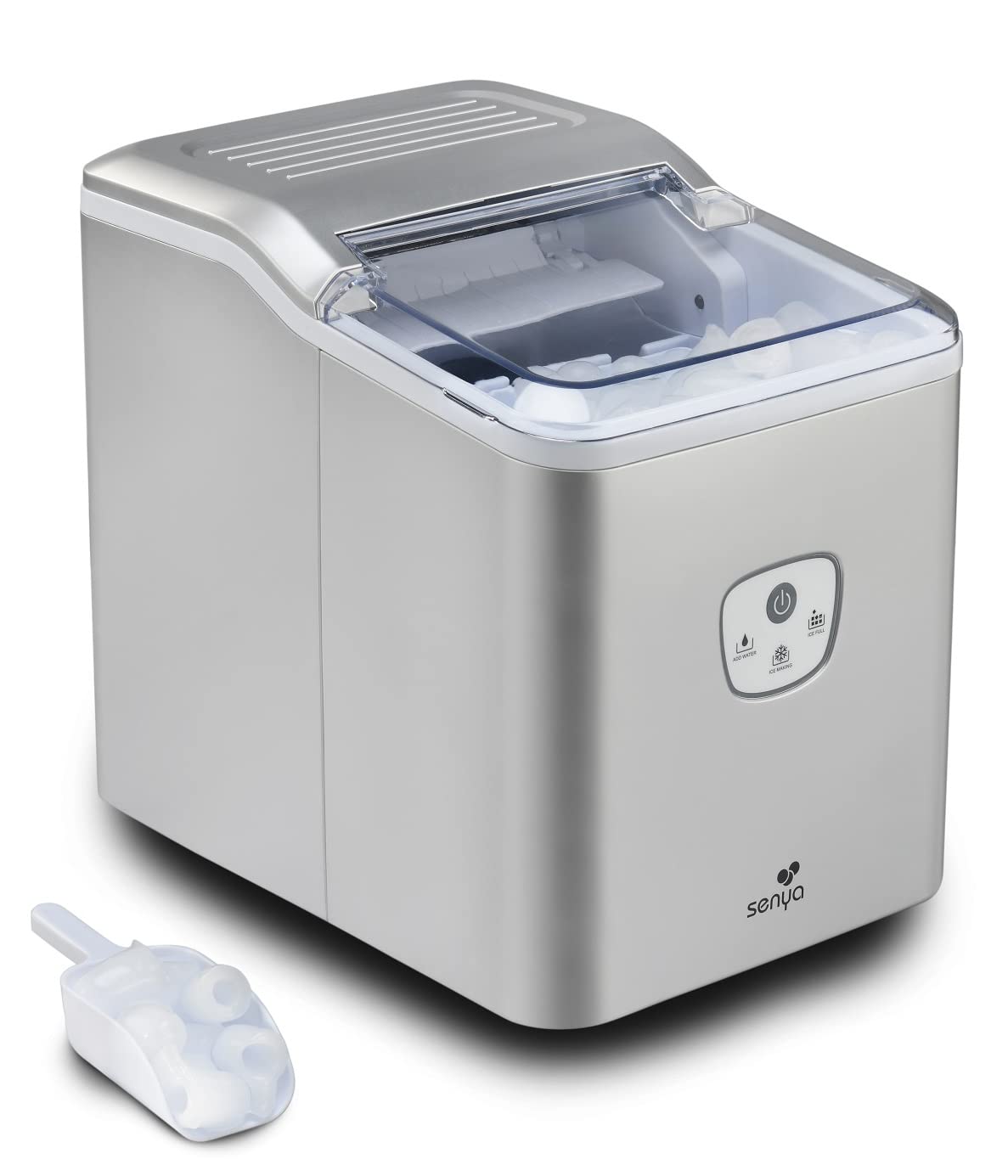 SENYA SYCP-IM002 Eiswürfelmaschine – Silber Kunststoff: Kompaktes silbernes Gerät zur schnellen Herstellung von Eiswürfeln für Getränke.