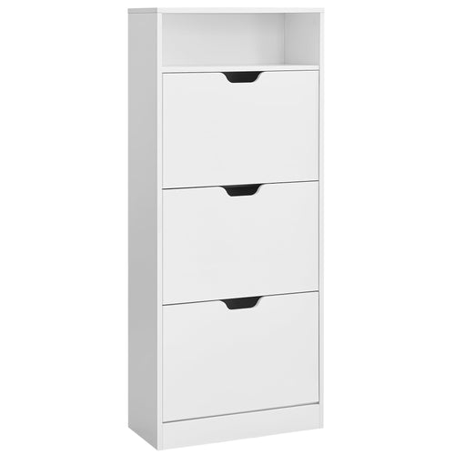 VASAGLE Schuhkipper LBC046W01 3 Klappen - Wolkenweiss. Rechteckiger Schrank zur vertikalen, platzsparenden Schuhaufbewahrung im Flur.