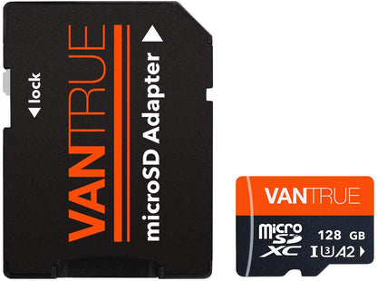 VANTRUE microSD Speicherkarte 128GB UHS-I U3 A2 4K inkl. SD-Adapter mit 100 MB/s Lesegeschwindigkeit