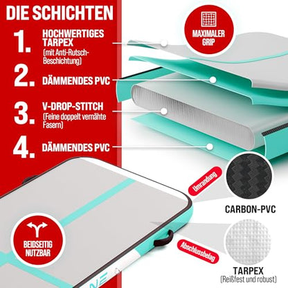 AERONE Airtrack Turnmatte aufblasbar für Gymnastik 4m - Mint