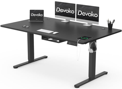 Devoko Höhenverstellbarer Schreibtisch Elektrisch 160x80cm Schwarz. Elektrisch höhenverstellbare Arbeitsplatte für Sitzen/Stehen.