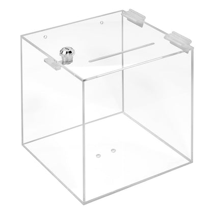 Zeigis Losbox Acrylglas transparent abschliessbar 200x200x200 mm, würfelförmig, mit Einwurfschlitz im Deckel