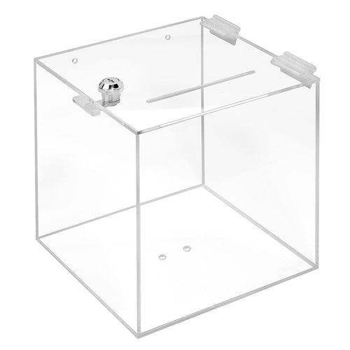 Zeigis Losbox Acrylglas transparent abschliessbar 200x200x200 mm, würfelförmig, mit Einwurfschlitz im Deckel