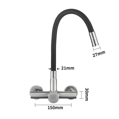 LakeBayMZC Wandarmatur Küche Edelstahl – Flexibler Auslauf, 2 Strahlarten