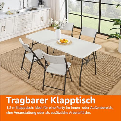 Amazon Basics Klapptisch rechteckig mit Tragegriff 182x75cm Weiss