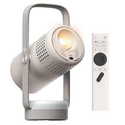 XGIMI Vibe One Mini-Beamer mit Akku, 1080p, Google TV, JBL Sound, grau, Ständer als Tragegriff
