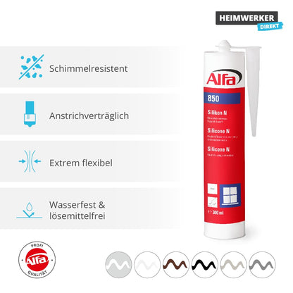 Alfa Silikon Bausilikon Fugendichtstoff - Steingrau 12er-Pack