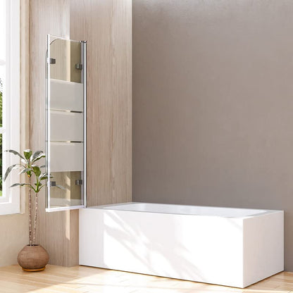 Badewannenaufsatz gestreift 130x140cm 3-teilig faltbar ESG Glas