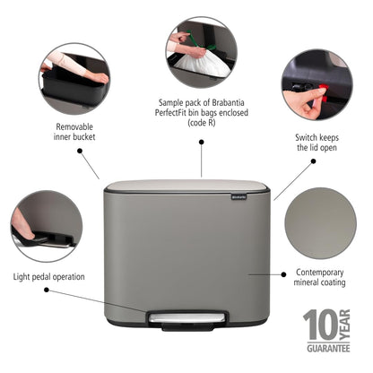 Brabantia Bo Treteimer Abfalleimer – 36 L Mineral Concrete Grau