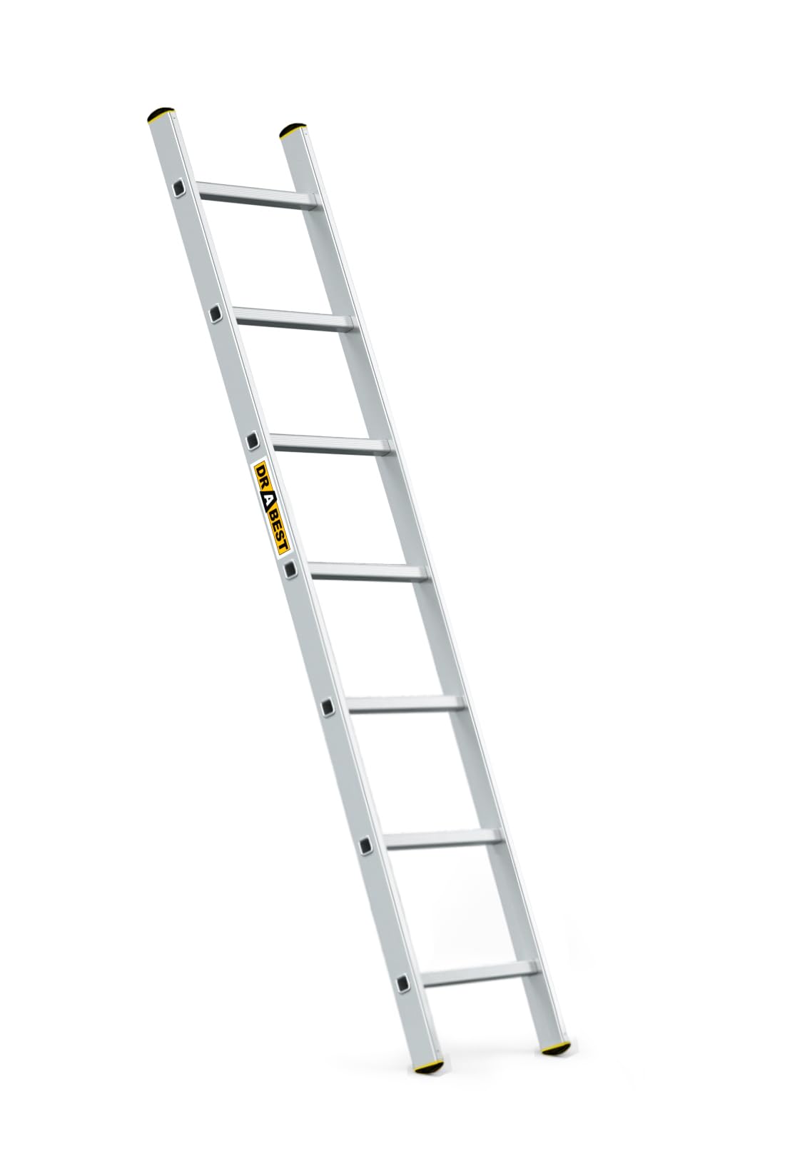 DRABEST PRO Anlegeleiter Aluminium 7 Stufen mit Leiterhaken 150 kg, geriffelte Stufen