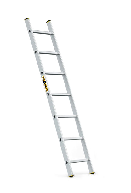 DRABEST PRO Anlegeleiter Aluminium 7 Stufen mit Leiterhaken 150 kg, geriffelte Stufen