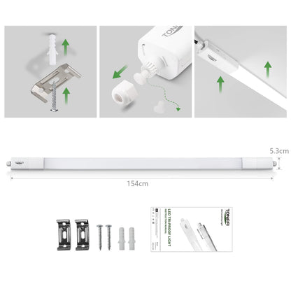 TONFFI LED Feuchtraumleuchte 150 cm, 60W, 4000K neutralweiss, IP65