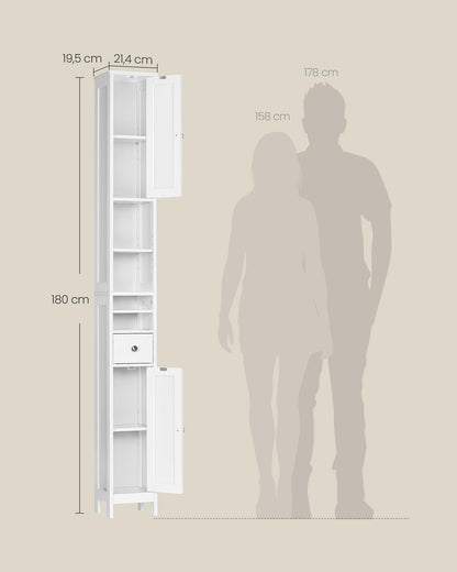 VASAGLE Badezimmerschrank BBC765W01, hoch, schmal, wolkenweiss