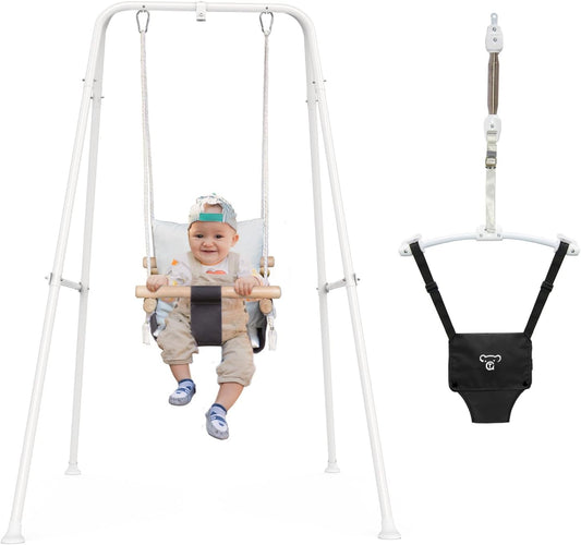 G TALECO GEAR 2-in-1 Baby Jumper & Schaukel mit Gestell. Freistehendes Gestell mit Babysitz, zur motorischen Förderung durch Springen und Schaukeln.