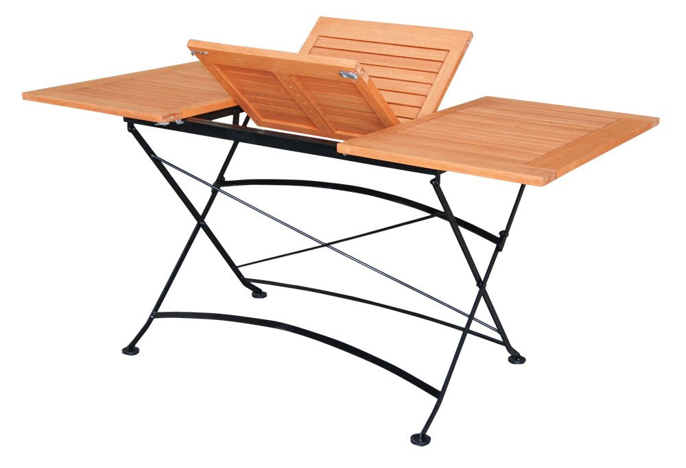 Schlossgarten Klapptisch ausziehbar. Rechteckiger, klappbarer Gartentisch, ausziehbar auf 90x150cm. Als variabler Esstisch im Freien.