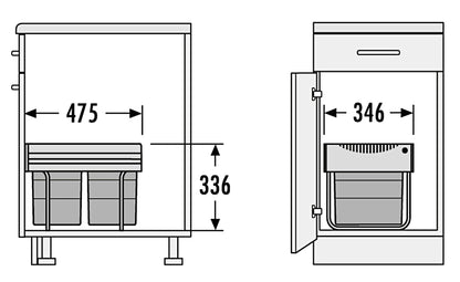 Hailo Raumspar-Tandem Abfallsammler - 18+2x 8.5 L Dunkelgrau