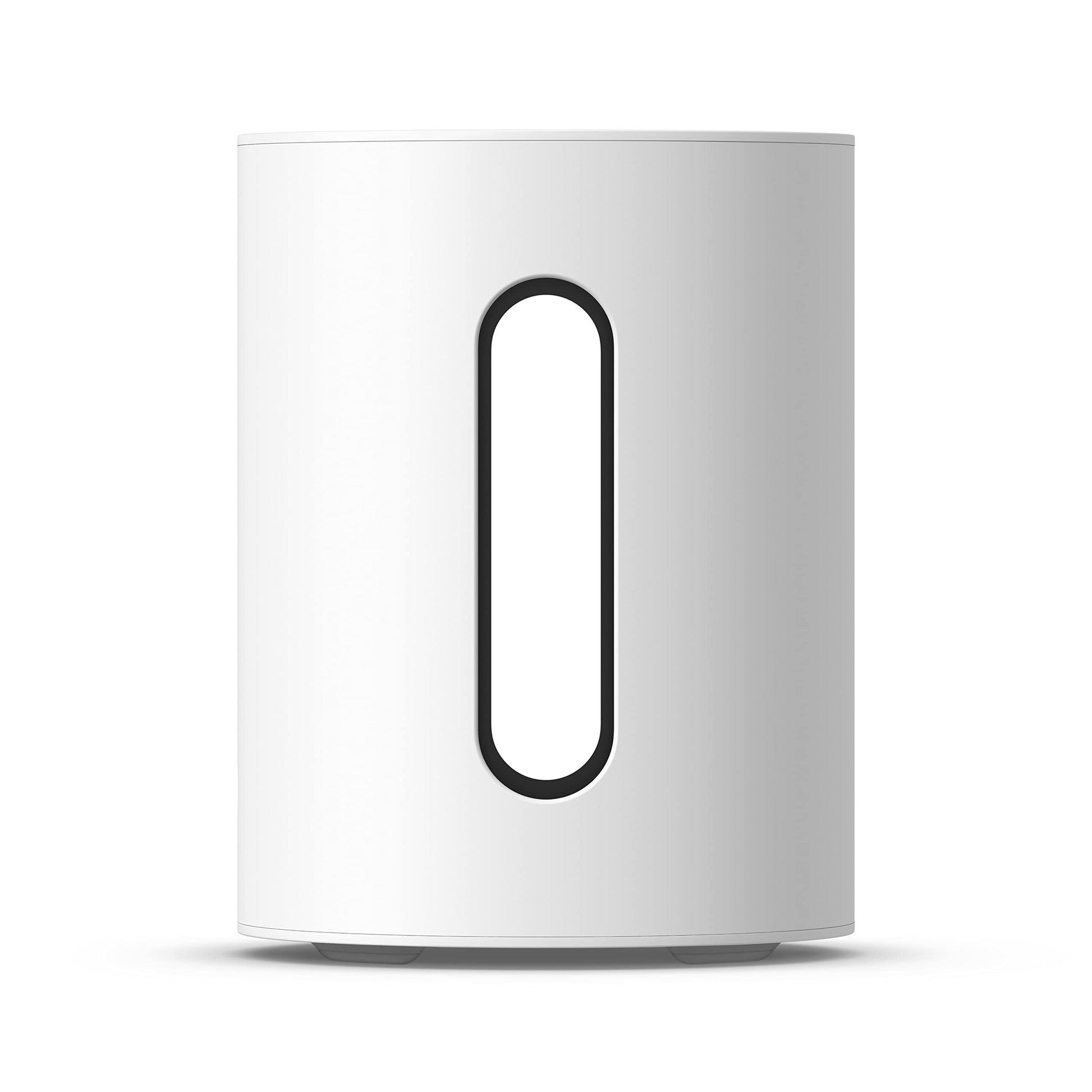 Sonos Sub Mini WLAN Subwoofer für tiefen Bass - Weiss. Weißer, kompakter, runder Subwoofer. Ergänzt drahtlos Audiosysteme für Tiefbass.