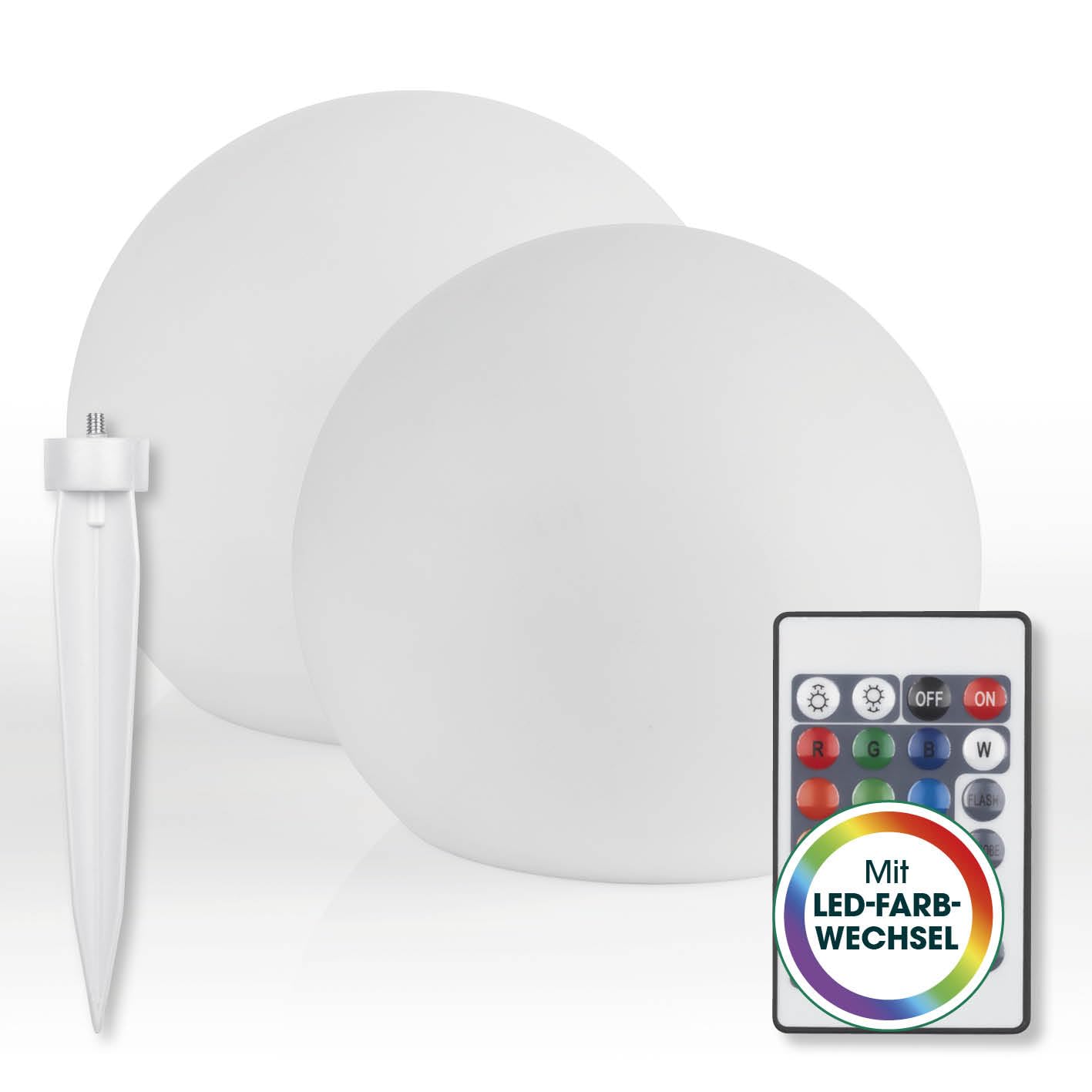 EASYmaxx LED Solarleuchte Kugel 2er-Set mit Farbwechsel, 30 cm – witterungsbeständige Gartenleuchte mit Erdspiess