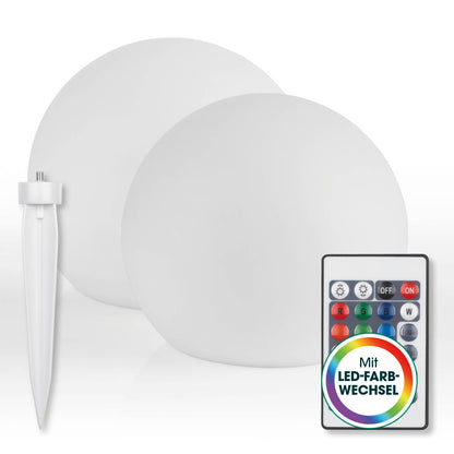 EASYmaxx LED Solarleuchte Kugel 2er-Set mit Farbwechsel, 30 cm – witterungsbeständige Gartenleuchte mit Erdspiess