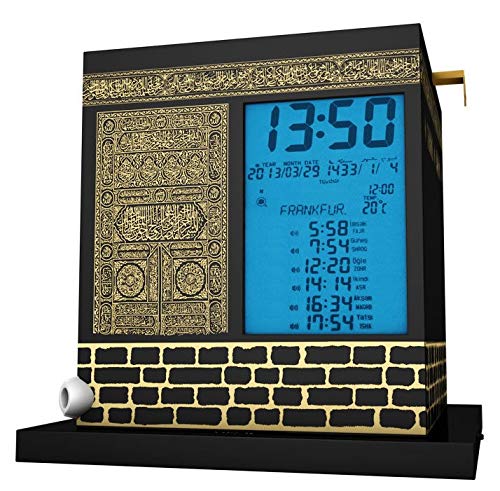 MIRAC Kabe Ezan Saati – Digitale Azan Gebetsuhr mit Kaaba Design, schwarz, Kaaba-förmig, für Gebetszeiten und Azan.