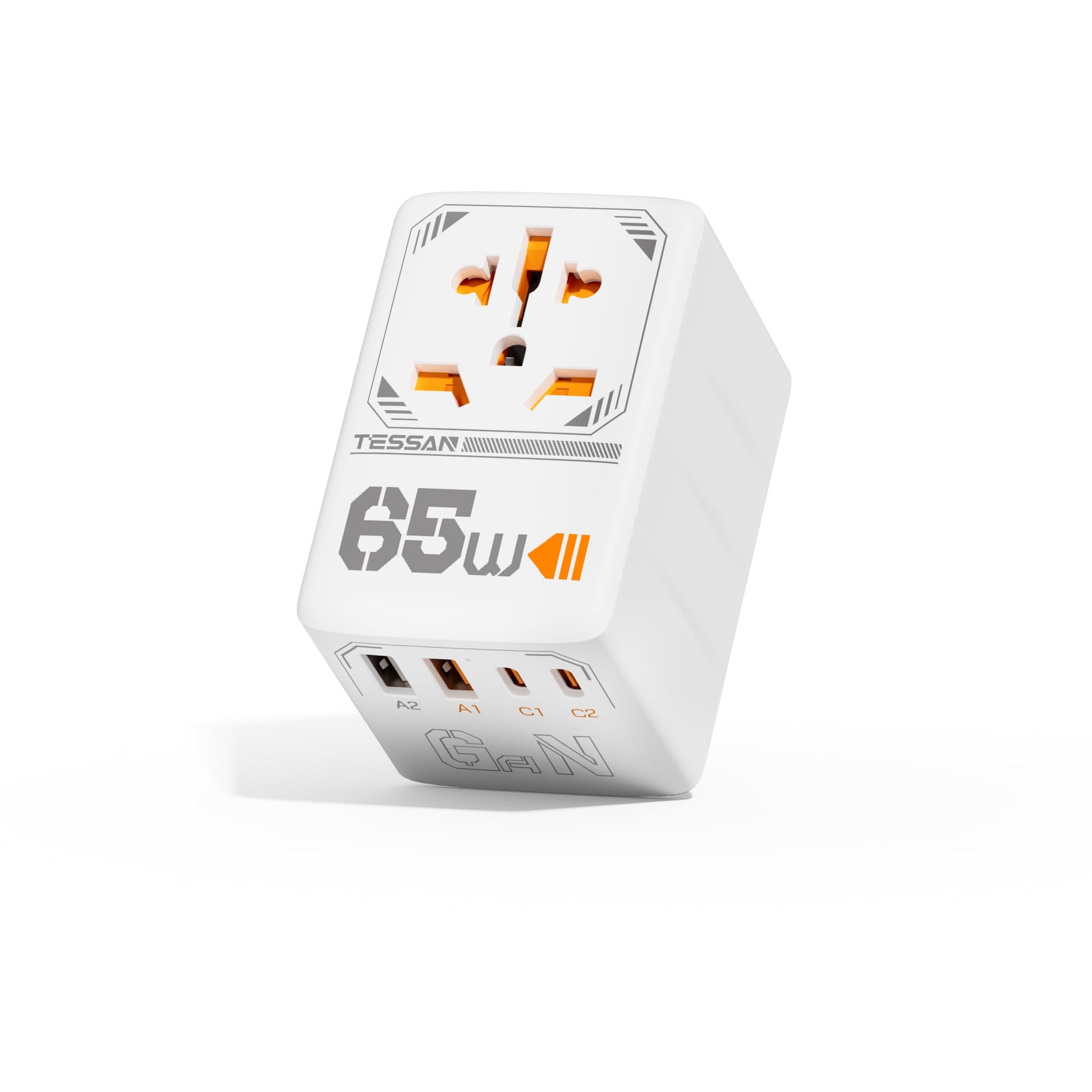 TESSAN 65W GaN Reiseadapter Weltweit mit 2 USB-C und 2 USB-A, Universalsteckdose und Steckertypen A, C, G, I