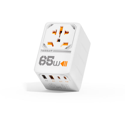 TESSAN 65W GaN Reiseadapter Weltweit mit 2 USB-C und 2 USB-A, Universalsteckdose und Steckertypen A, C, G, I