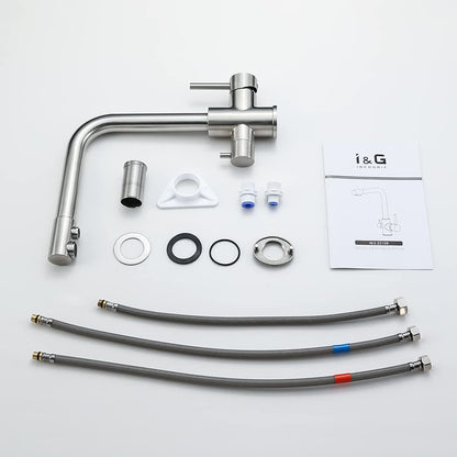 SwissAqua 3-Wege Küchenarmatur Trinkwasser Edelstahl Gebürstet