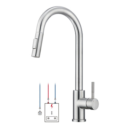 BONADE Niederdruck Küchenarmatur mit ausziehbarer Brause, Edelstahl, gebürstete Oberfläche
