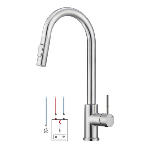 BONADE Niederdruck Küchenarmatur mit ausziehbarer Brause, Edelstahl, gebürstete Oberfläche