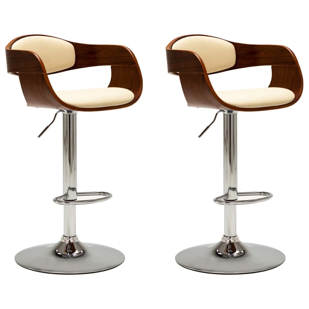 vidaXL 2X Bugholz Barstuhl höhenverstellbar Creme Kunstleder. Set zum flexiblen Sitzen an Bar oder Theke.