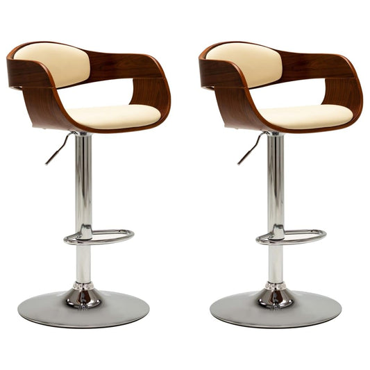 vidaXL 2X Bugholz Barstuhl höhenverstellbar Creme Kunstleder. Set zum flexiblen Sitzen an Bar oder Theke.