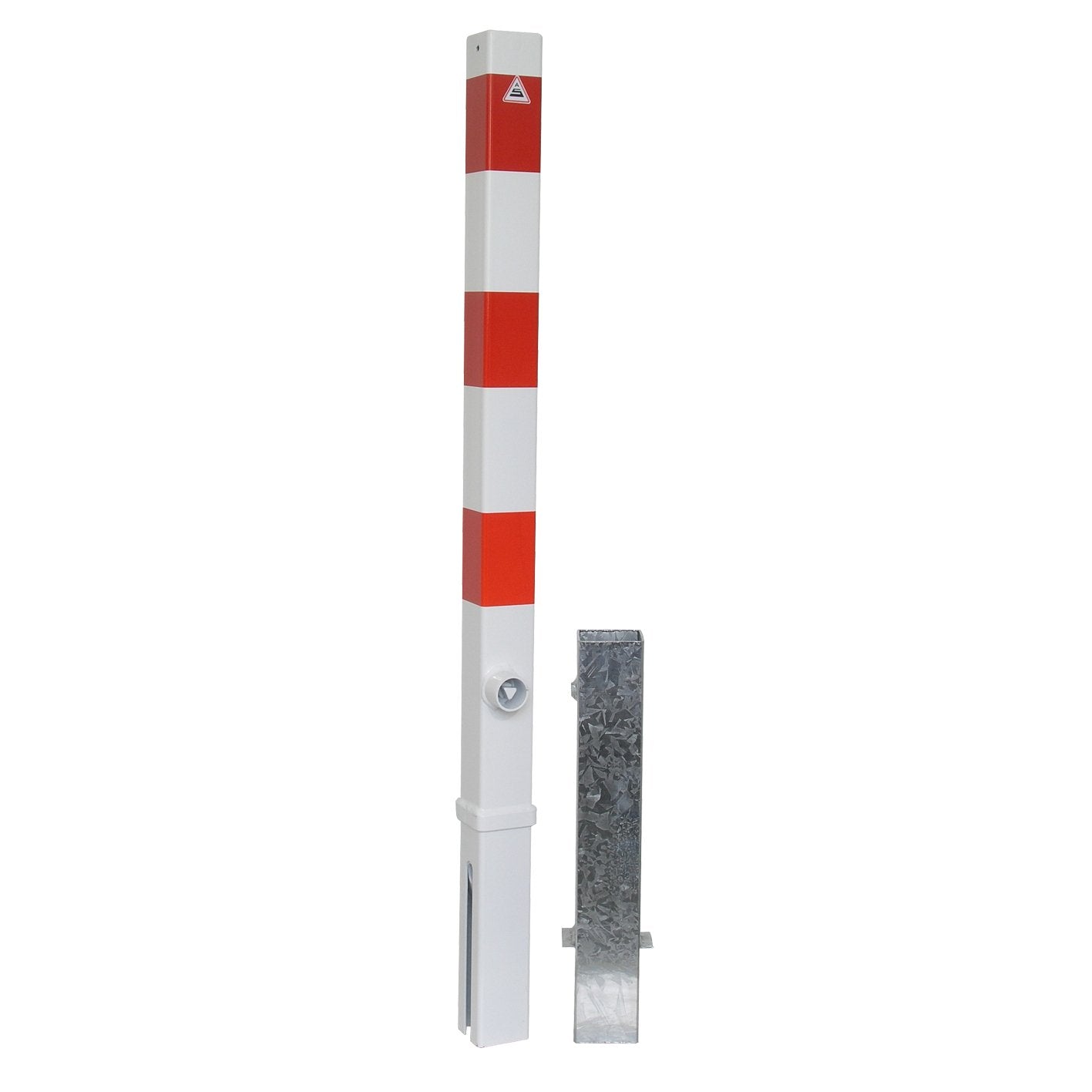 Schake 470FB Absperrpfosten herausnehmbar – Weiss mit roten Reflektoren. Stabiler Pfosten zur flexiblen Absperrung von Bereichen.
