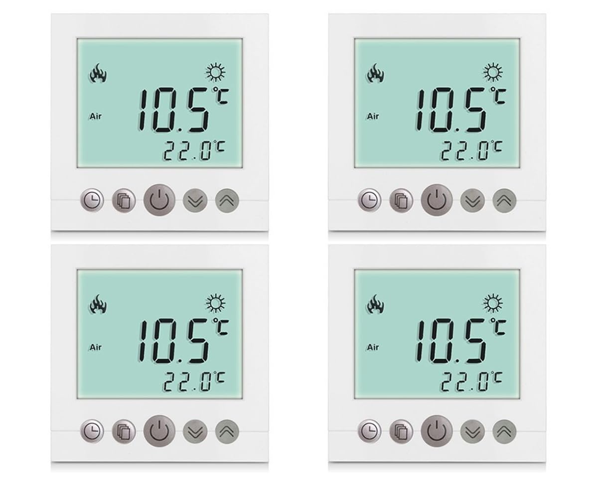 SM-PC® Digital Raumthermostat LED Fussbodenheizung 4er Set weiss. Rechteckig, reguliert präzise Fussbodenheizung.